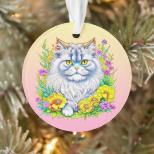 Persian Cat in Flowers Personalised Christmas Ornament