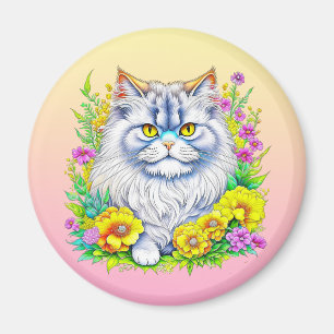 Persian Cat in Flowers Personalised Magnet