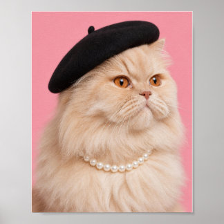 Persian Cat in Pearl Necklace and Beret Poster