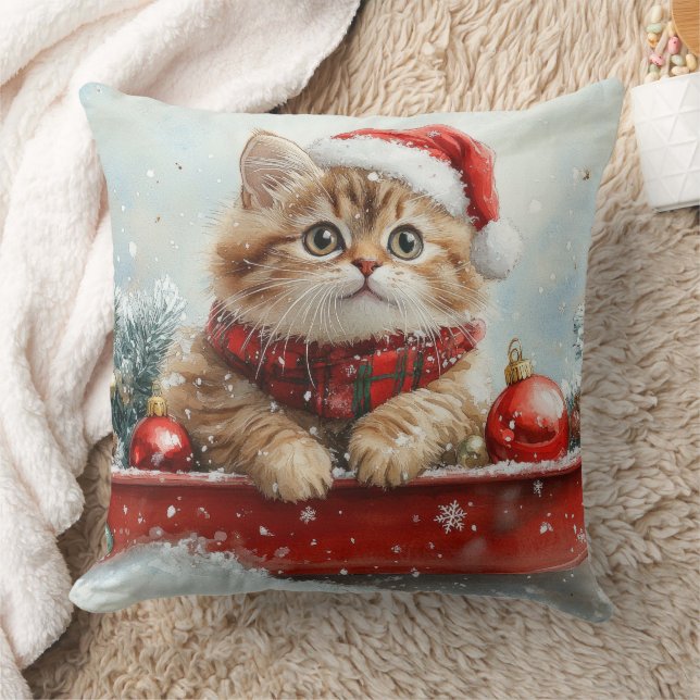 Persian Cat in Sledge Let it Snow Christmas Cushion (Blanket)