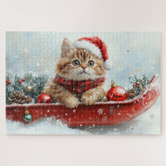 Persian Cat in Sledge Let it Snow Christmas Jigsaw Puzzle (Horizontal)