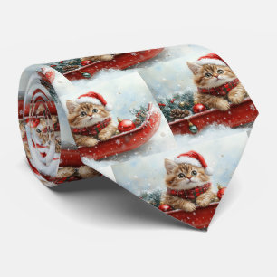 Persian Cat in Sledge Let it Snow Christmas Tie