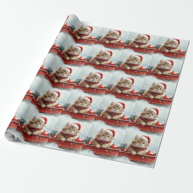 Persian Cat in Sledge Let it Snow Christmas Wrapping Paper (Unrolled)