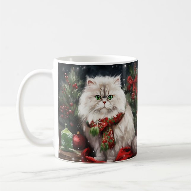 Persian Cat in Snow Christmas Coffee Mug (Left)