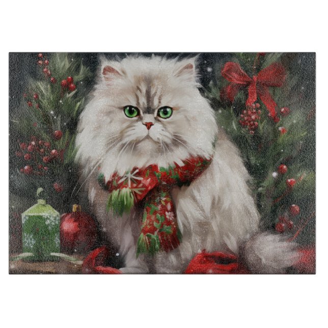 Persian Cat in Snow Christmas Cutting Board (Front)