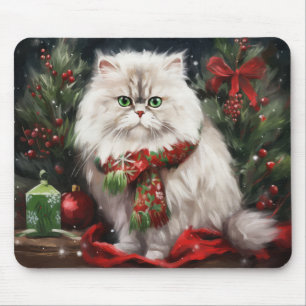 Persian Cat in Snow Christmas Mouse Pad