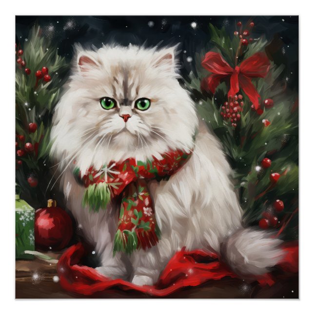 Persian Cat in Snow Christmas Poster (Front)