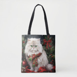 Persian Cat in Snow Christmas Tote Bag