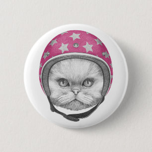Persian Cat Motorcycle Rider 6 Cm Round Badge