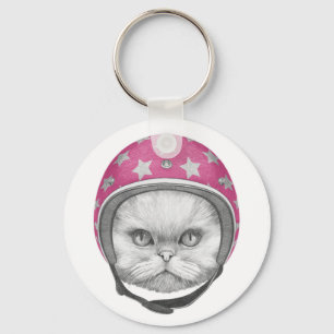 Persian Cat Motorcycle Rider Key Ring