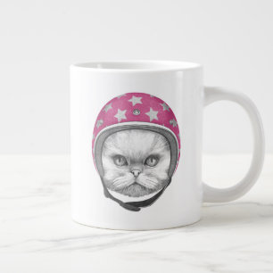 Persian Cat Motorcycle Rider Large Coffee Mug