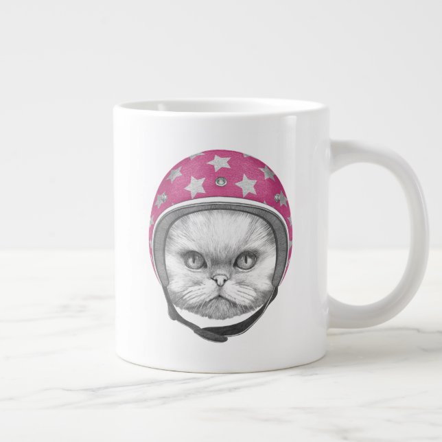 Persian Cat Motorcycle Rider Large Coffee Mug (Right)