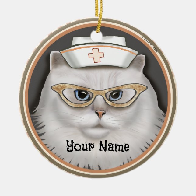 Persian Cat Nurse  Ceramic Ornament (Front)