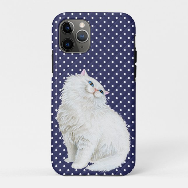 Persian cat on blue and white dots Case-Mate iPhone case (Back)