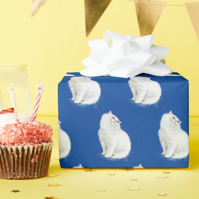 Persian Cat On Blue Wrapping Paper (Birthday Party)