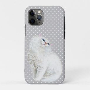 Persian cat on grey and white dots iPhone 11 pro case