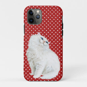 Persian cat on red and white dots iPhone 11 pro case