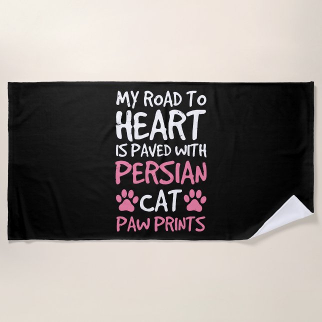 Persian Cat Paw Paws Prints Heart Beach Towel (Front)