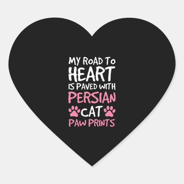 Persian Cat Paw Paws Prints Heart Sticker (Front)