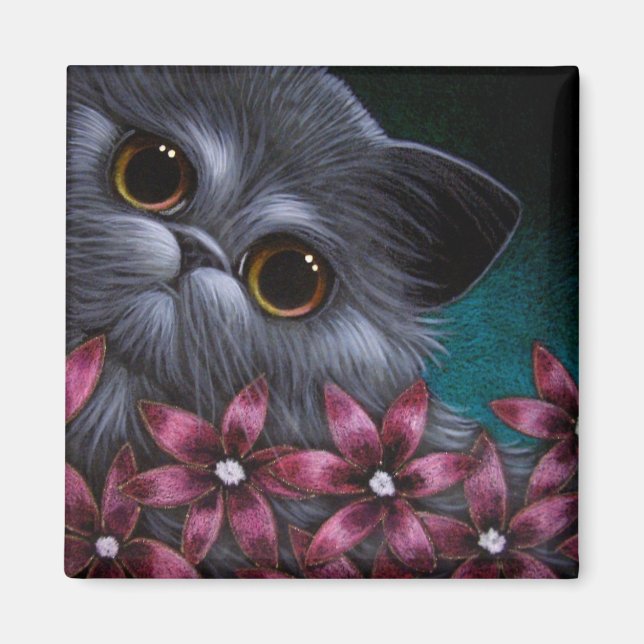 PERSIAN CAT - PINK FLOWERS Magnet (Front)