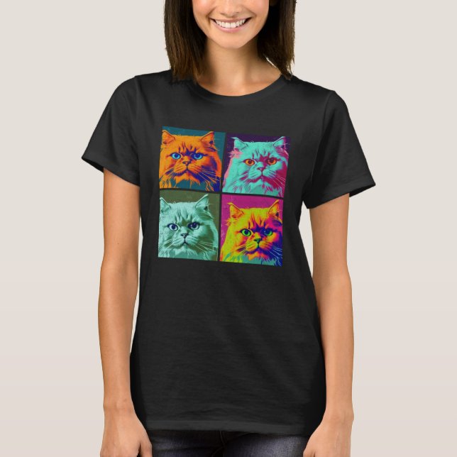 Persian Cat Pop Illustration Colorful Animal Men   T-Shirt (Front)