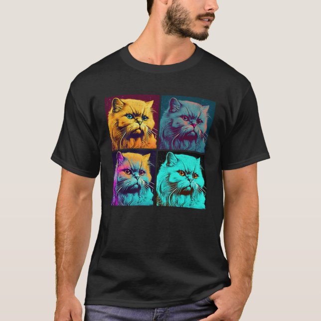 Persian Cat Pop Illustration Colorful Animal Men   T-Shirt (Front)