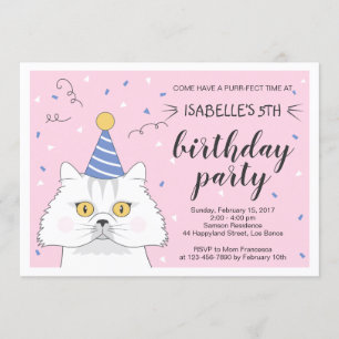 Persian Cat Purrty Confetti Birthday Invitation