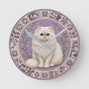 Persian Cat Quilt  Round Clock