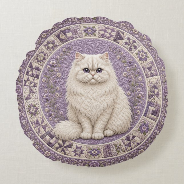 Persian Cat Quilt Round Cushion (Front)