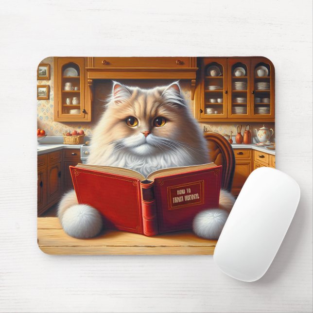Persian Cat Reading a Book Mouse Pad (With Mouse)