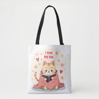 Persian Cat reading book tote bag, stylish handy b Bag
