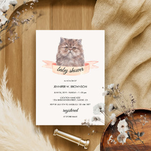 Persian Cat Ribbon Shower Invitation
