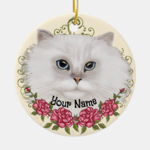 Persian Cat Roses  Ceramic Ornament