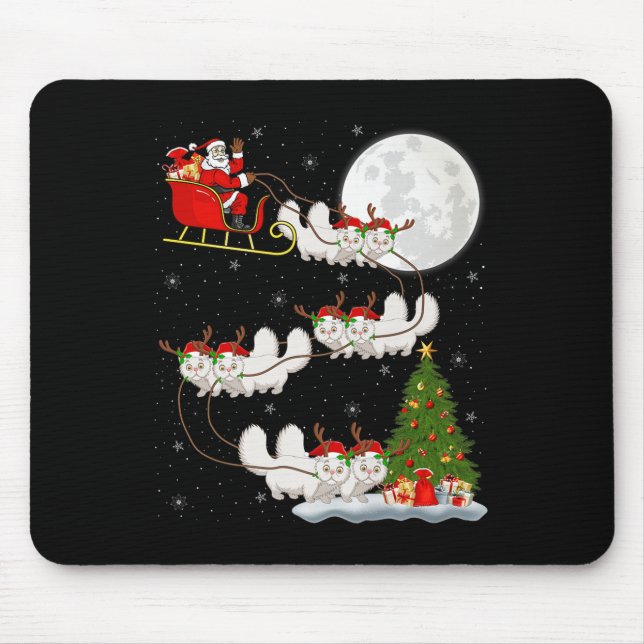 Persian Cat Santa Sleigh Flying Funny Magical Chri Mouse Pad (Front)