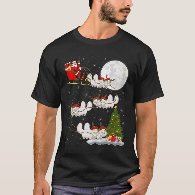 Persian Cat Santa Sleigh Flying Funny Magical Chri T-Shirt (Front)