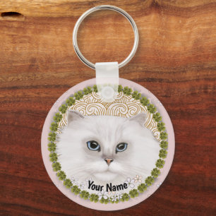 persian cat shamrocks keychain