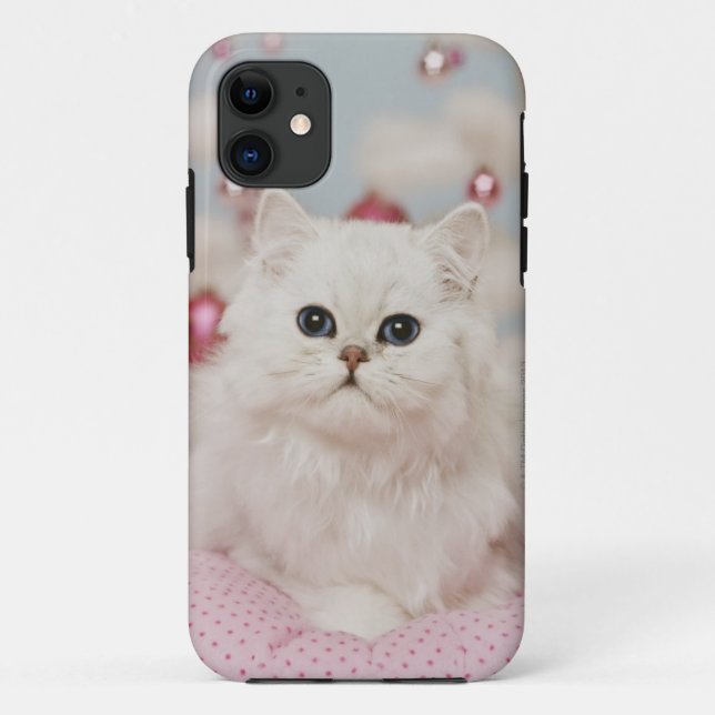 Persian cat sitting on pink pillow Case-Mate iPhone case (Back)