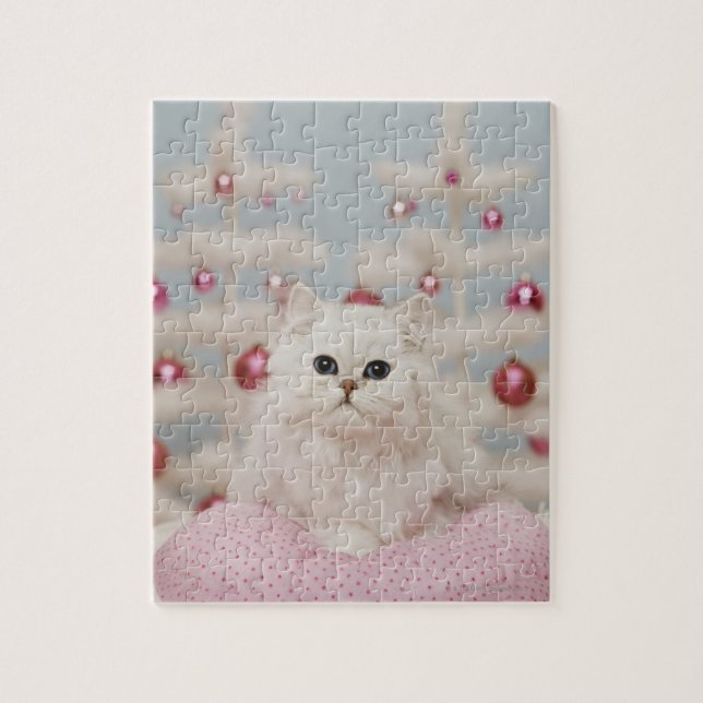 Persian cat sitting on pink pillow jigsaw puzzle (Vertical)