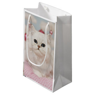 Persian cat sitting on pink pillow small gift bag