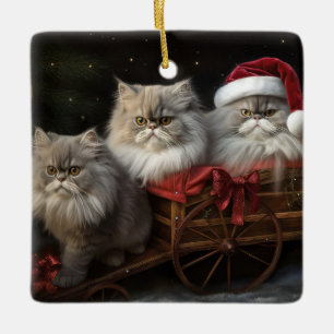 Persian Cat Snowy Sleigh Christmas Decor Ceramic Ornament
