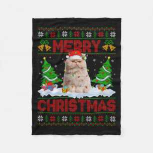 Persian Cat Ugly Xmas Sweater Funny Animal Lights Fleece Blanket
