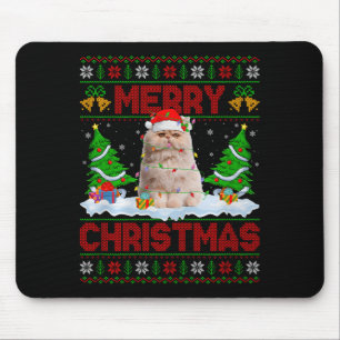 Persian Cat Ugly Xmas Sweater Funny Animal Lights  Mouse Pad