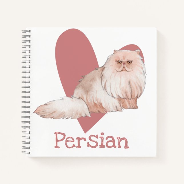 Persian Cat Watercolor Kitty Pink Heart Journal (Front)