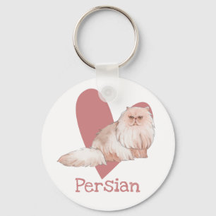 Persian Cat Watercolor Kitty Pink Heart Key Ring
