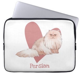 Persian Cat Watercolor Kitty Pink Heart Laptop Sleeve