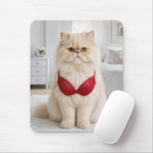Persian Cat Wearing a Red Bra Mouse Pad