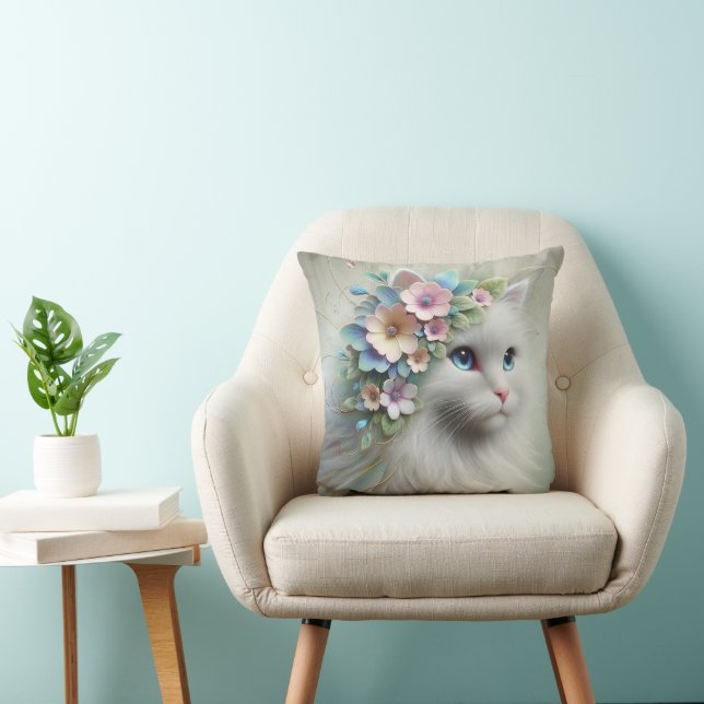 Persian Cat With Floral Laurel Cushion (Chair)