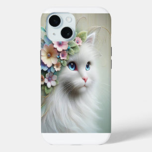 Persian Cat With Floral Laurel iPhone 15 Case