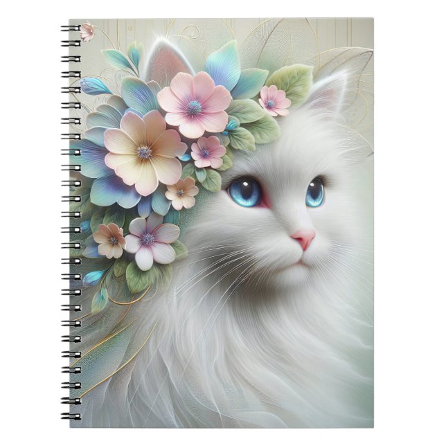 Persian Cat With Floral Laurel Notebook (Front)