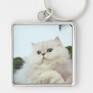 Persian Cat with Jade Eyes Key Ring